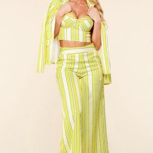 Yellow, Blue and White Striped Bustier with Blazer Set